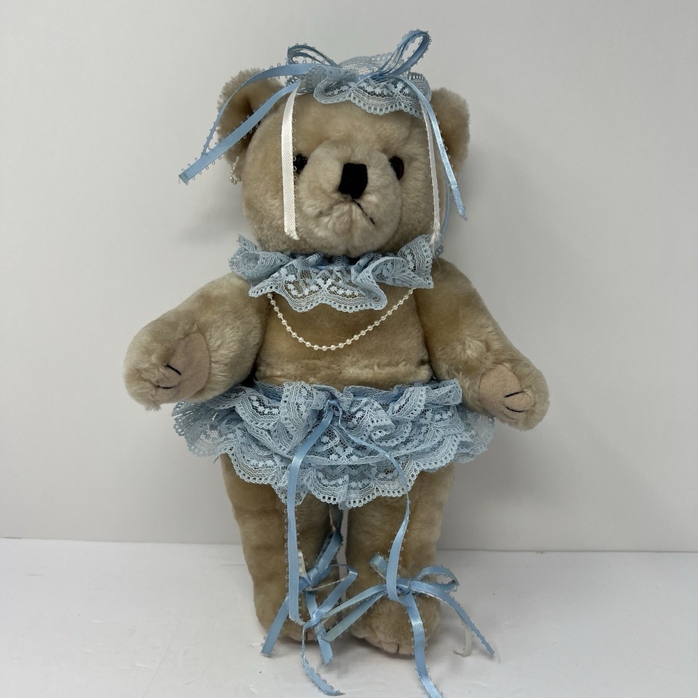 Teddy Bear Jointed Lace & Pearls Wang's International‎ 11"